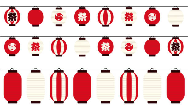 여름 축제 등불의 벡터 일러스트레이션 - japanese lantern 이미지 stock illustrations