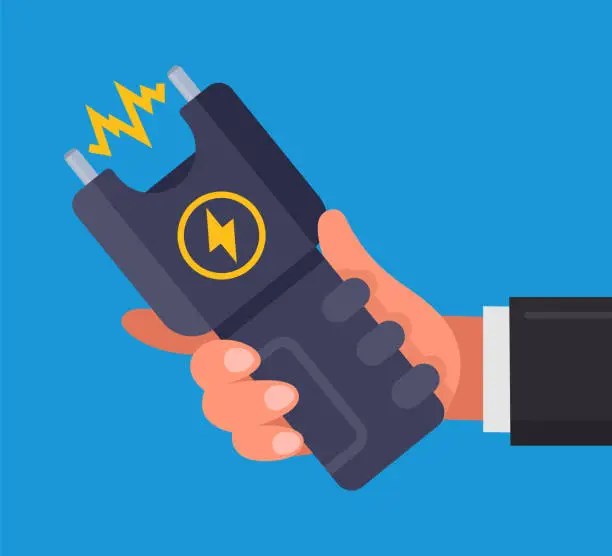 Vector illustration of a man holding a stun gun in his hand