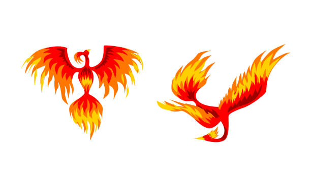 istock Set of Phoenix Firebirds, Mythical Fairy Tale Bird, Creature of Slavic Folklore Vector Illustration 1310773436