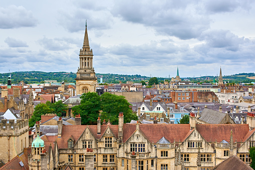 Panoramic aerial view of Oxford in a beautiful summer day, England, United Kingdom