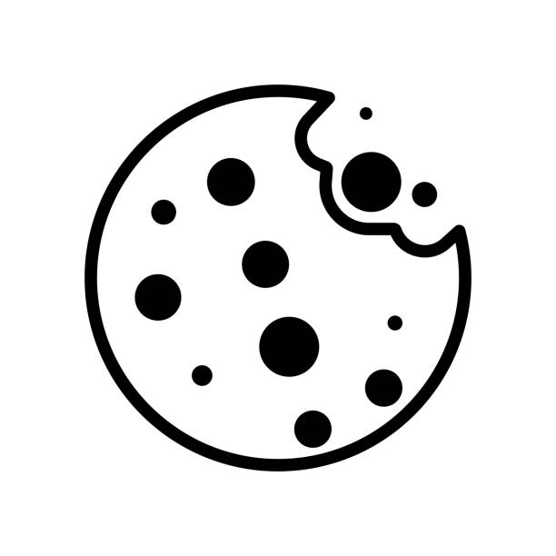 검은 색의 간단한 브라우저 쿠키 얇은 라인 아이콘. 둥근 초콜릿 쿠키의 상징. 흰색으로 격리됩니다. 에 대한 트렌디 한 평면 개요 그림 : 응용 프로그램, 그래픽, 디자인, 웹, 사이트, ui, ux. 벡터  - biscuit stock illustrations