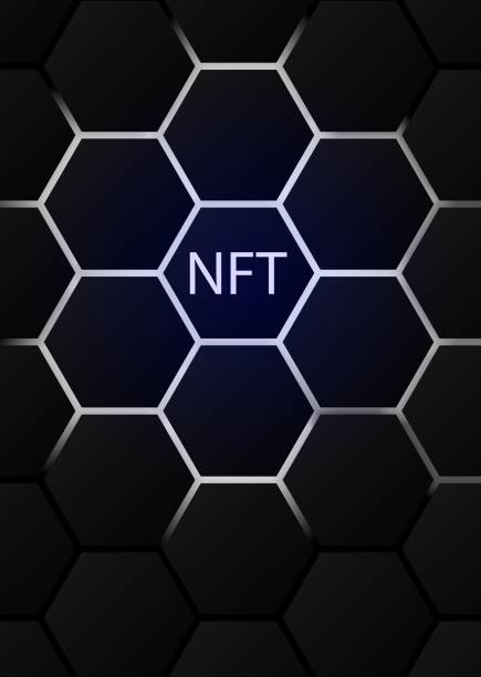 istock NFT non-fungible token concept on polygonal abstract background. Hexagon shapes pattern with lighting lines on dark backdrop and white non fungible token sign. Vector card illustration. 1310778980