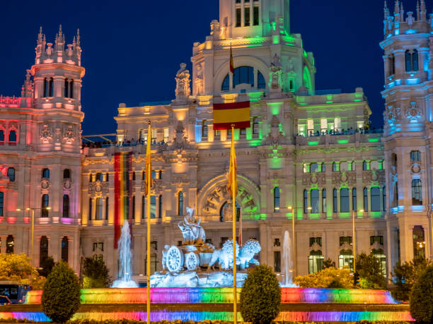 plaza de cibeles a madrid - madrid spain plaza de la cibeles night foto e immagini stock