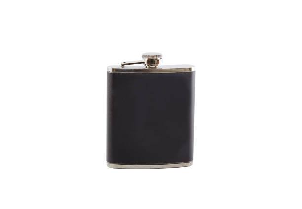 Black leather lined Hip flask isolated on white background with clipping path Black leather lined Hip flask isolated on white background with clipping path. Copy space, no shadows hipflask stock pictures, royalty-free photos & images