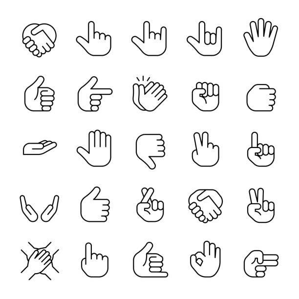 ilustraciones, imágenes clip art, dibujos animados e iconos de stock de iconos del gesto de la mano - choque de manos en el aire