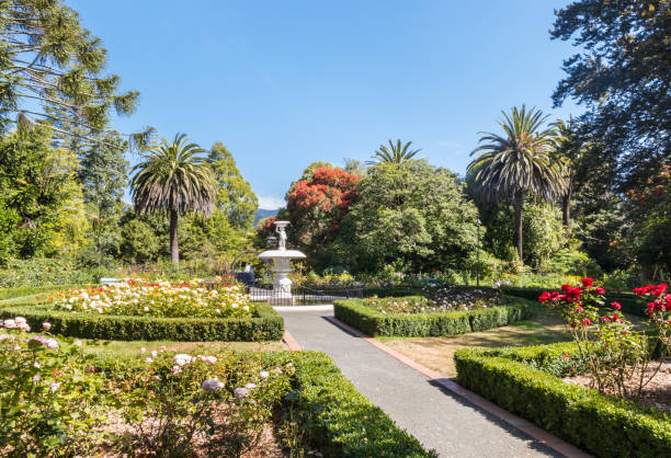 Queen's Garden in Nelson, New Zealand with Victorian ornamental park and cupid fountain Queen's Garden in Nelson, South Island, New Zealand with Victorian ornamental park and cupid fountain nelson city new zealand stock pictures, royalty-free photos & images
