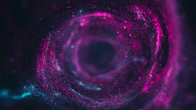 Flying Through Moving Particles - Tunnel, Spiral, Abstract Background - Blue And Pink
