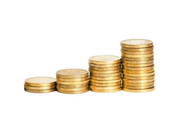 istock Four stacks of coins isolate on white background. Money growth concept. 1310797034