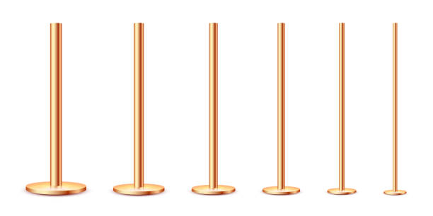 istock Realistic metal poles collection isolated on white background. Glossy bronze pipes of various diameters. Billboard or advertising banner mount, holder. Vector illustration 1310797375