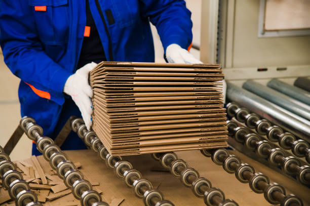 Factory for the production of corrugated cardboard stock photo