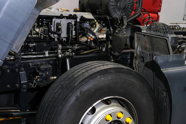 reparación de camiones en un servicio de coches, cabina de coche de cerca. inspección técnica del coche en el centro de servicio - diesel engine fotografías e imágenes de stock