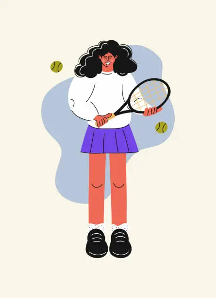 Vector illustration of Women Tennis Player, Cartoon Style Vector Illustration