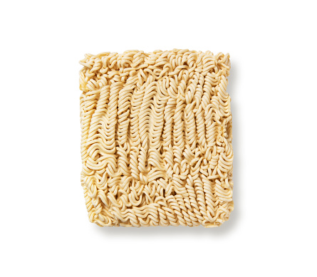 Block of instant ramen noodles with clipping path.
