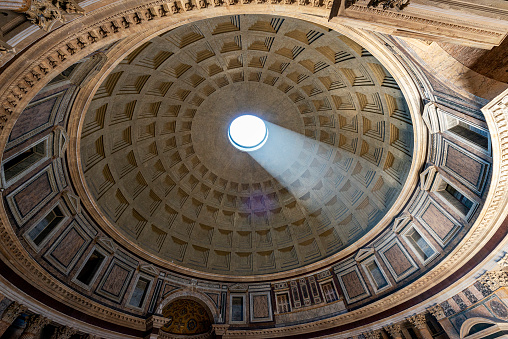 View of interior of the Pantheon, also known as temple of all the gods. It is a former Roman temple, now a church in Rome, Italy. (Temple of all the gods)