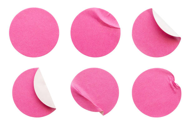 istock Blank pink round adhesive paper sticker label set collection isolated on white background 1310818378