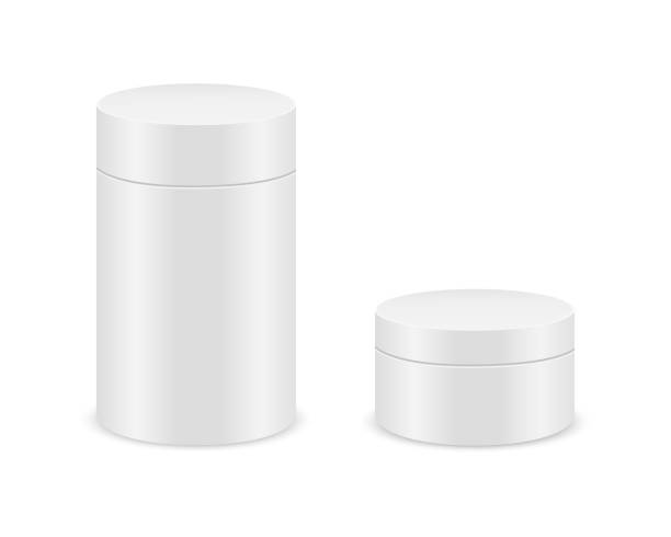 istock White cylinder boxes isolated on white background. Tube cardboard package mockup for product design. Blank containers for gifts, food, tea, coffee. Vector realistic illustration 1310818762