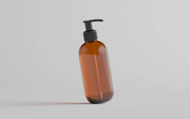 istock Amber Glass Pump Bottle Mock-Up - Liquid Soap, Shampoo Dispenser - One Bottle 1310818964