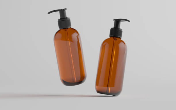 istock Amber Glass Pump Bottle Mock-Up - Liquid Soap, Shampoo Dispenser - Two Bottles 1310818966