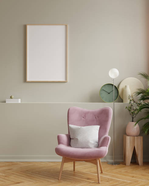 istock Mock up poster in modern living room interior design with dark empty wall. 1310831447