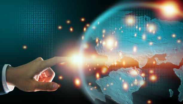 istock Finger touching the world virtual digital technology, Digital Technology Business concept, concept of future and communication with the digital world. 1310838107