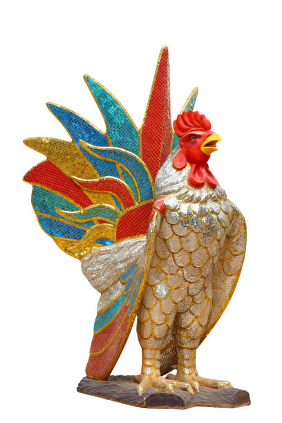 istock Colorful chicken statue isolated on white background. 1310839766