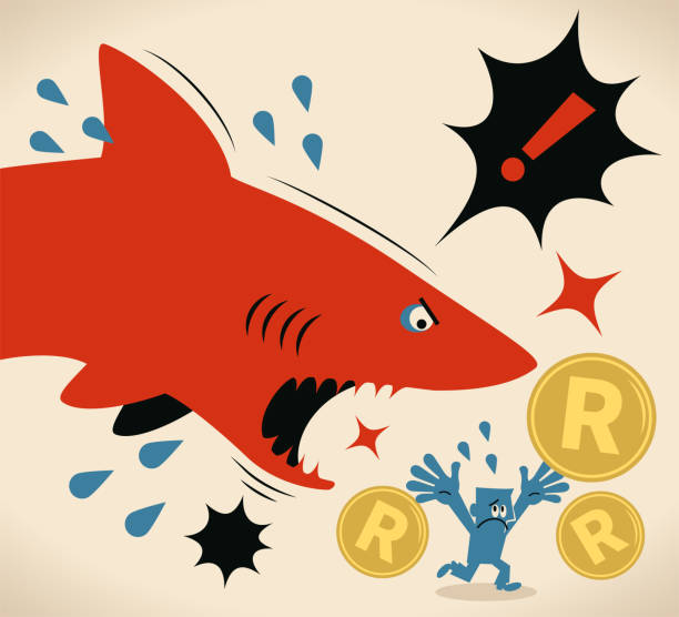Businessman with South African Rand Currency is getting attacked by a shark Blue Cartoon Characters Design Vector Art Illustration.
Businessman with South African Rand Currency is getting attacked by a shark. terrorist financing stock illustrations