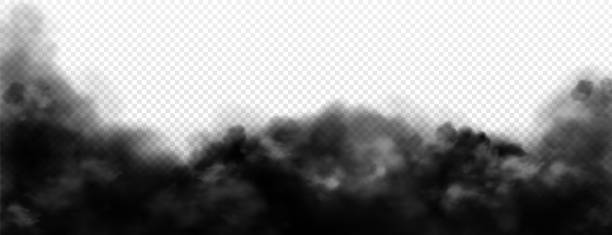 облака черного дыма, грязный токсичный туман, дым или смог - factory pollution smoke smog stock illustrations