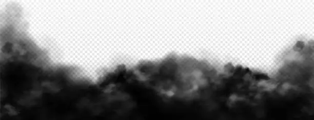 Vector illustration of Black smoke clouds, dirty toxic fog, fume or smog