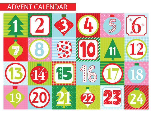 ilustrações de stock, clip art, desenhos animados e ícones de colorful christmas advent calendar design - advent calendar advent christmas childhood