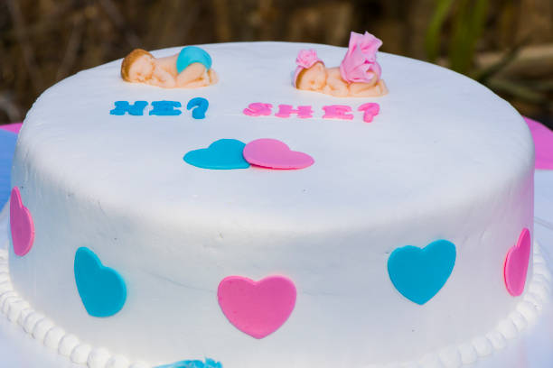 Boy or girl baby party cake close-up
