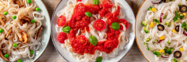 istock Konjac pasta panorama with various healthy dishes 1310852421