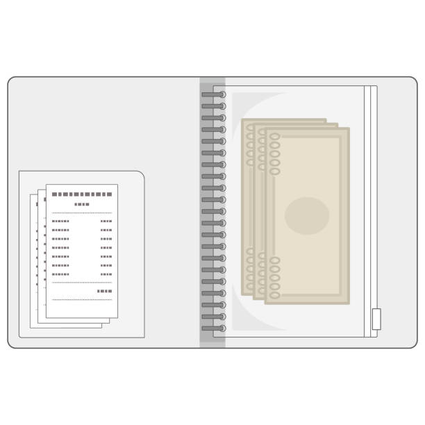 ilustraciones, imágenes clip art, dibujos animados e iconos de stock de ilustración de la gestión del dinero con una carpeta. - ring binder tabs book paying