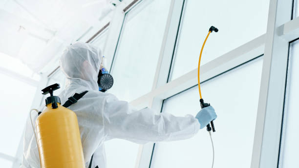 istock Sanitation worker in a bacteriological protection suit works in the office 1310854656