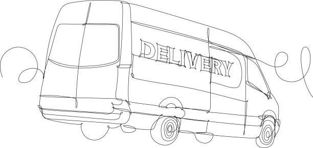 ilustrações, clipart, desenhos animados e ícones de van de entrega de encomendas. desenho de linha contínua única. - bucci