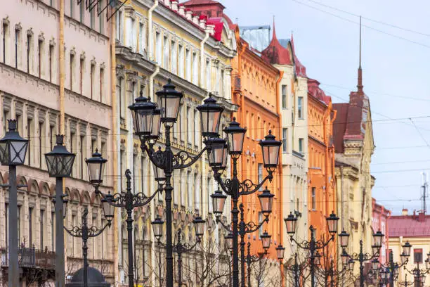 Photo of Picturesque street lights in St. Petersburg.