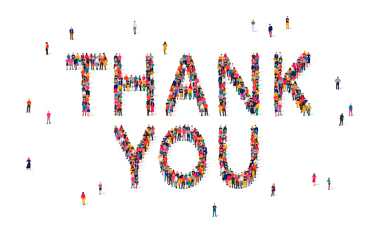 istock Group of people standing in the word Thank You. Vector illustration on white background. 1310858045