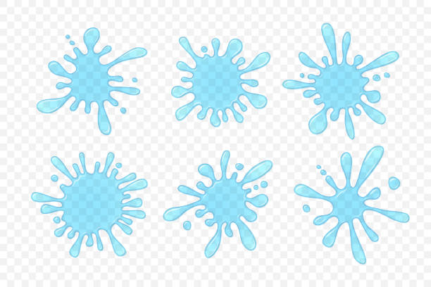Blob transparent splash set on checked background. Vector realistic transparent splash slime with shadow on checked background blue clipart stock illustrations