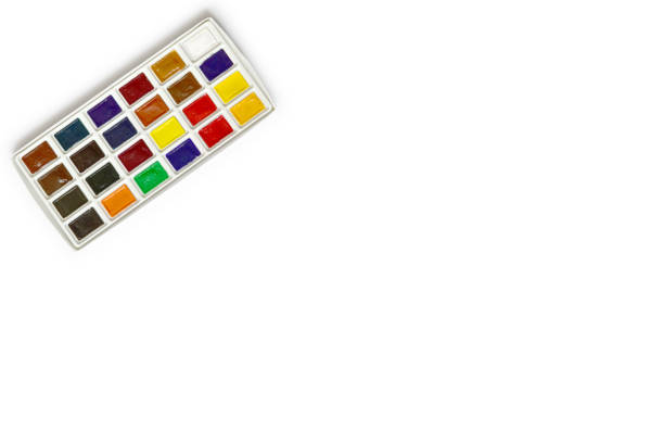 Set of watercolor paints on a white background. twenty four colors to paint