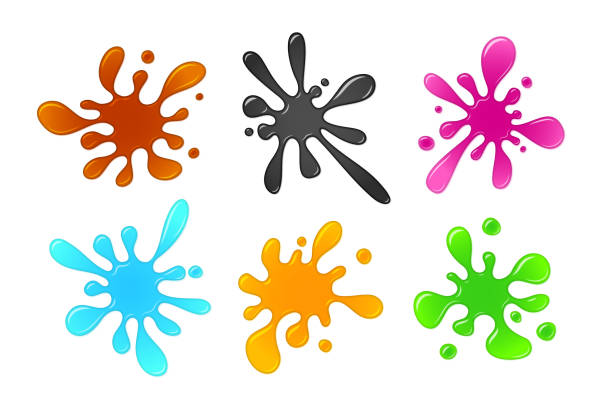 ilustrações de stock, clip art, desenhos animados e ícones de colored splashes. brown, black, purple, blue, orange and green cartoon slime set on white background - set blue brown green