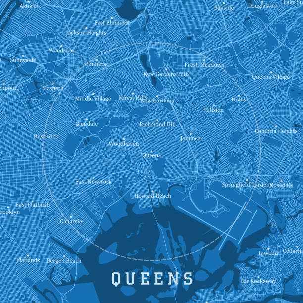 queens ny city vektor road karte blauer text - queens stock-grafiken, -clipart, -cartoons und -symbole