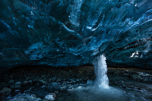 Blue ice texture in the caves in Jökulsárlón glacier, Iceland, North Atlantic Ocean