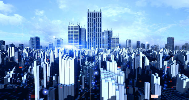 istock Industrialized Futuristic Modern City Covered By High Speed Network 1310865886