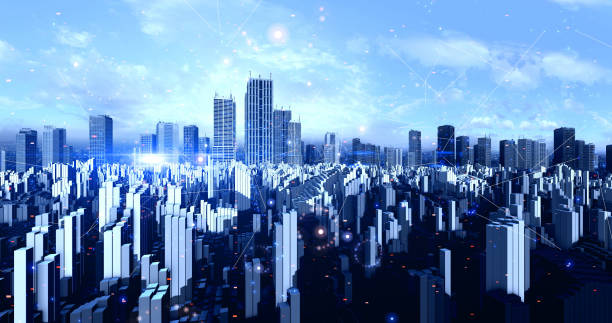 istock Industrialized Futuristic City Covered By Smart City Network. 1310865923
