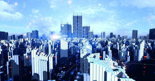 istock Industrialized Futuristic Modern City Covered By High Speed Network 1310868066