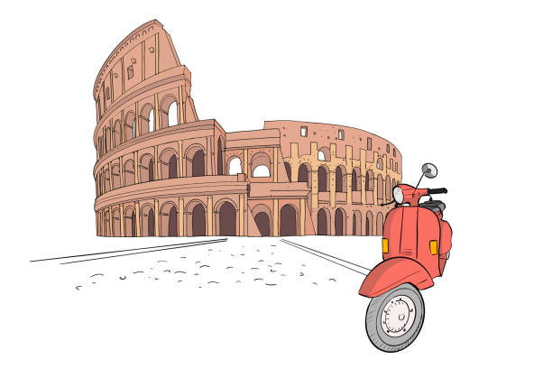 illustrazioni stock, clip art, cartoni animati e icone di tendenza di schizzo vettoriale del colosseo o anfiteatro flavio, roma, italia. - coliseum rome flavian roman