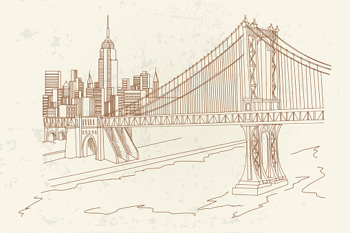 vector sketch of Manhattan Bridge, New York, USA.