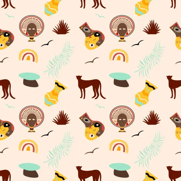 Vector illustration of African national ethnic symbol seamless pattern background.