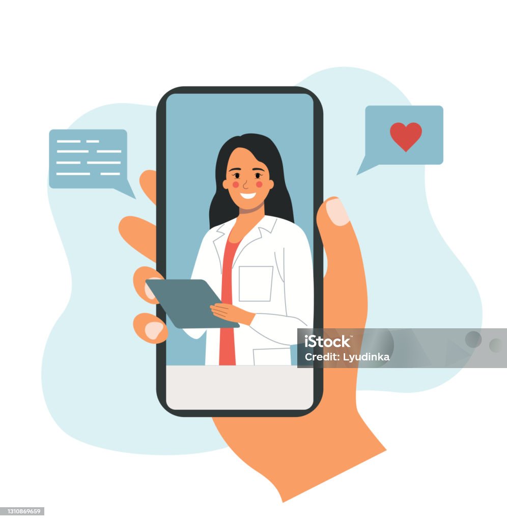 Bác Sĩ Trực Tuyến Phụ Nữ Cầm Tay Điện Thoại Thông Minh Vector Hình ...