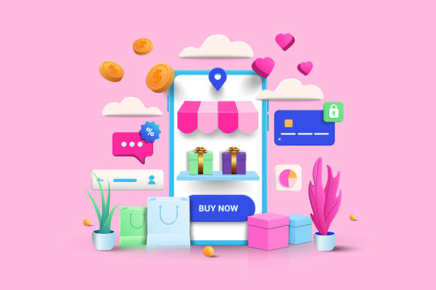 online alışveriş 3d i̇llüstrasyon - online shopping stock illustrations