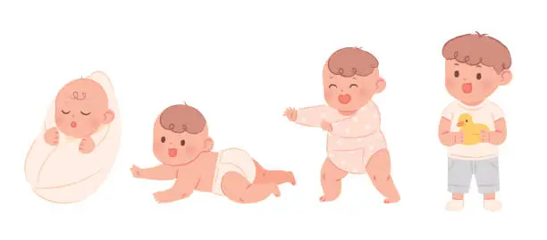 Vector illustration of The process of growth from infant to child.